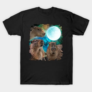 3 Three Capybara Moon, Wolf Wolves Howling T-Shirt